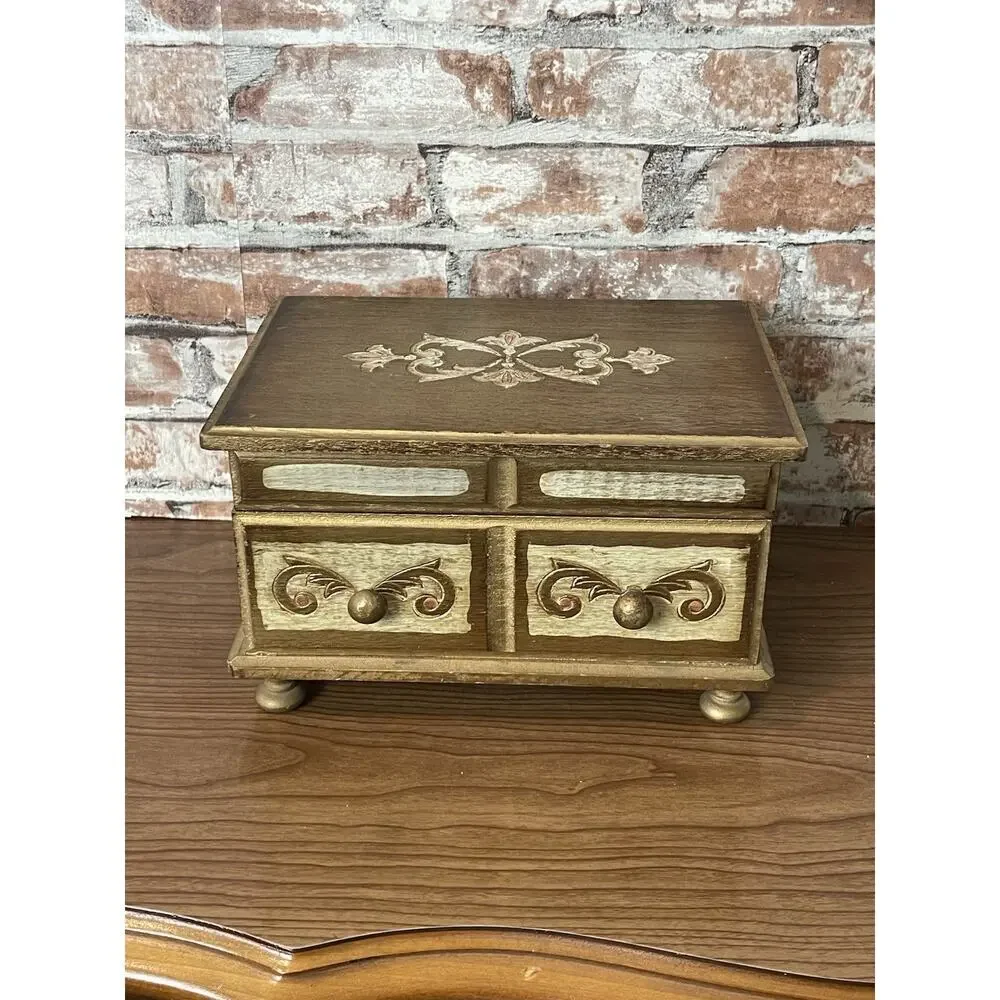 Vintage Mele Florentine Style Jewelry Box 1960s Gold Gilted Jewelry Storage